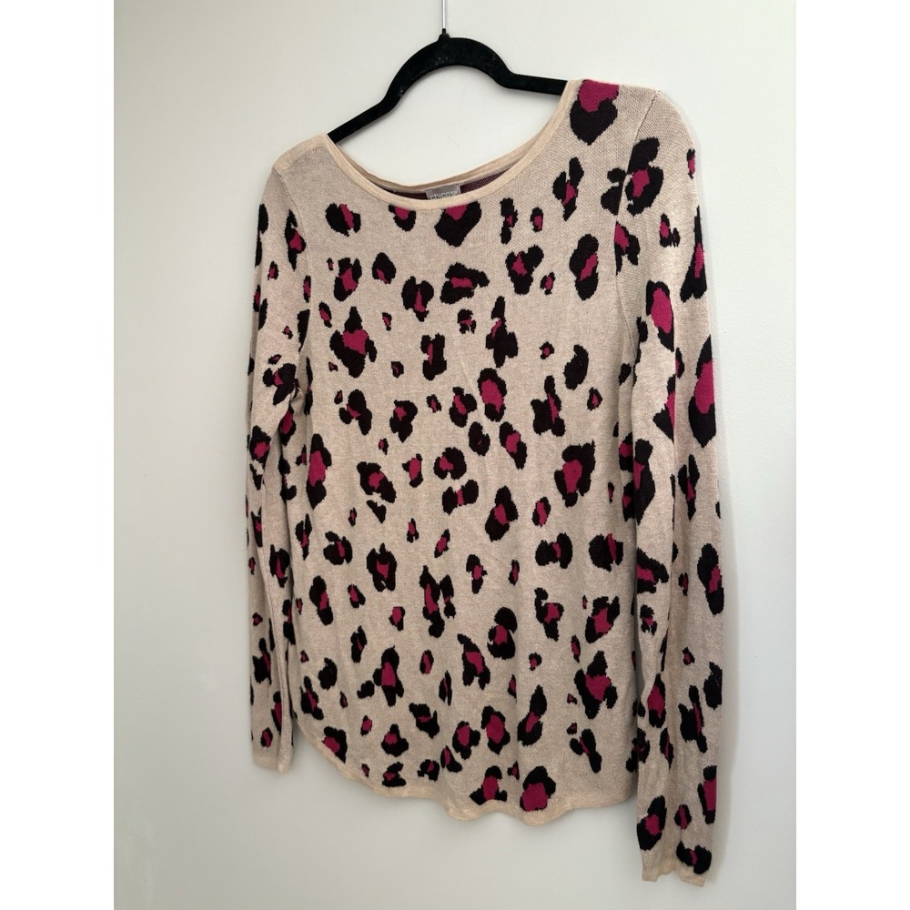 Chicos Leopard Print Sweater Magenta Tan Black Rayon Scoop Neck‎ Size 1 Medium - Picture 3 of 7